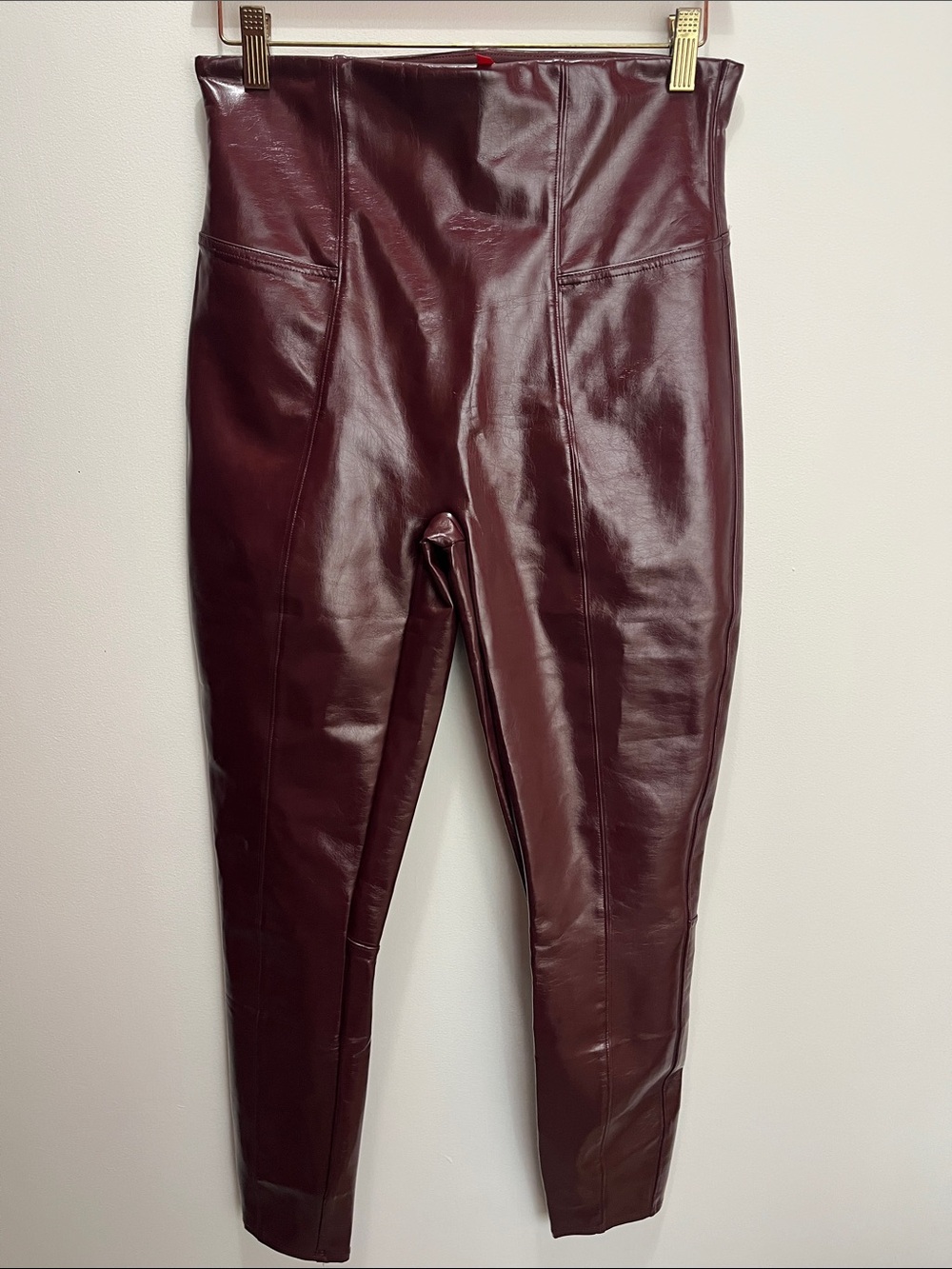 Spanx Maroon Faux Leather Leggings Size Large